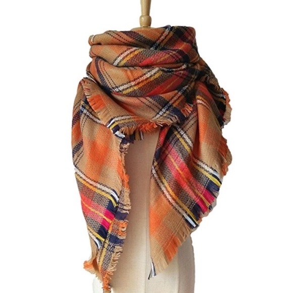 Pumpkin Spice Plaid Ultra Plush Blanket Scarf - Picture 5 of 7